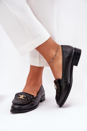 Mocasines de cuero con detalles dorados Laura Messi 2927 color negro 2