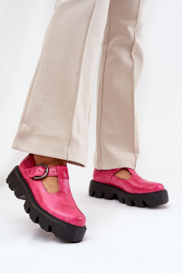 Zapatos de cuero efecto laca con hebillas Zazoo 20183 color rosa