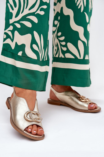 Sandalias de tacón ancho y adornos para mujer Laura Messi 2865 color dorado