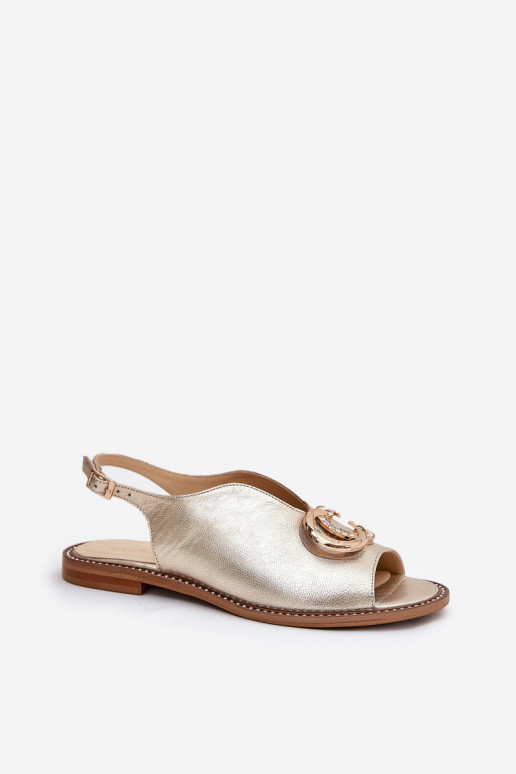 Sandalias de mujer con tacones anchos con adornos Laura Messi 2865 color dorado