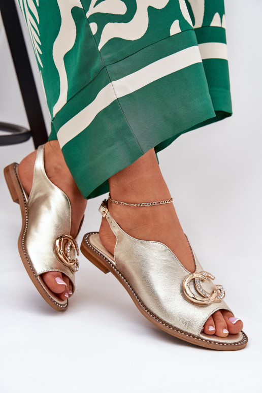 Sandalias de mujer con tacones anchos con adornos Laura Messi 2865 color dorado