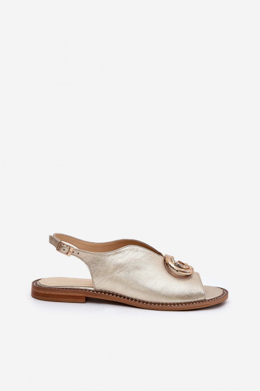 Sandalias de mujer con tacones anchos con adornos Laura Messi 2865 color dorado