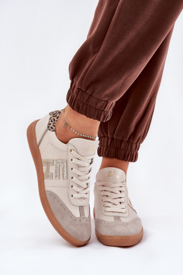 Zapatillas deportivas de cuero "Sneakers" con estampado de piel de leopardo CheBello 4640 color arena 2