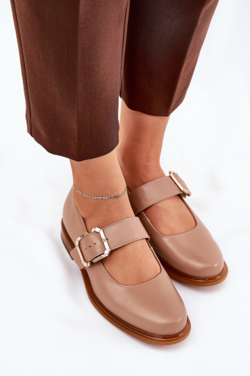 Zapatos de cuero para mujer con hebillas Laura Messi 2980 color arena
