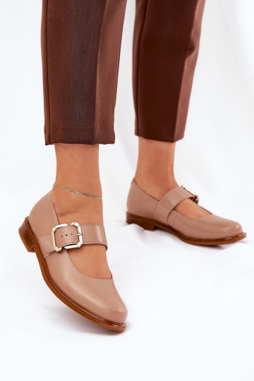 Zapatos de cuero para mujer con hebillas Laura Messi 2980 color arena 2