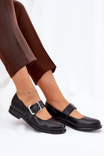 Piel zapatos Femenino con hebillas Laura Messi 2980 de color negro