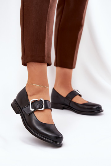 Piel zapatos Femenino con hebillas Laura Messi 2980 de color negro 2