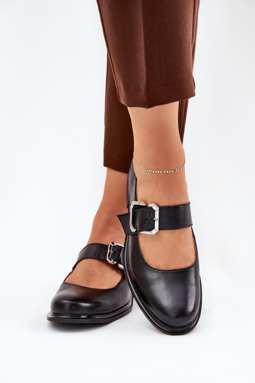 Piel zapatos Femenino con hebillas Laura Messi 2980 de color negro