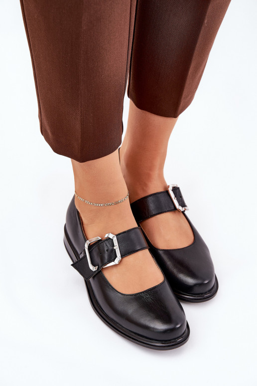 Piel zapatos Femenino con hebillas Laura Messi 2980 de color negro