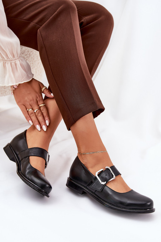 Piel zapatos Femenino con hebillas Laura Messi 2980 de color negro