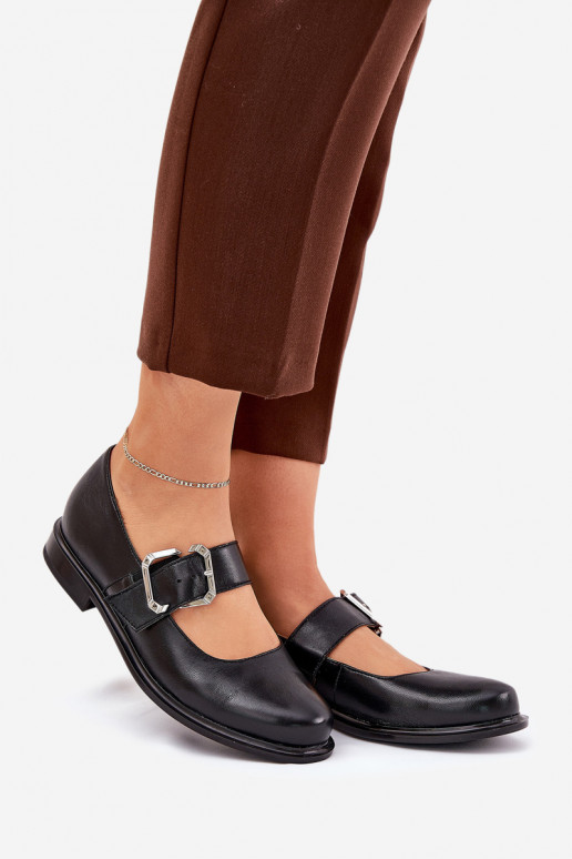 Piel zapatos Femenino con hebillas Laura Messi 2980 de color negro