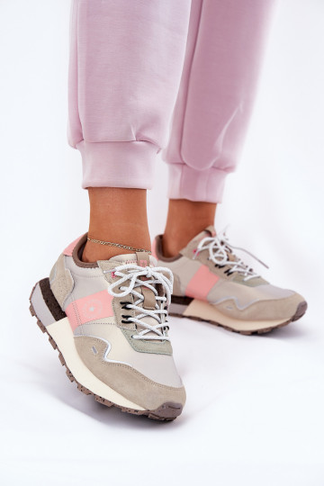 Zapatillas deportivas de ante para mujer Big Star RR274243 HI-POLY SYSTEM color gris rosa