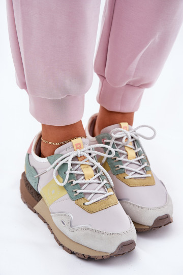 de gamuza Zapatillas modelo zapatos. Femenino Big Star RR274244 HI-POLY SYSTEM gris-color amarillo