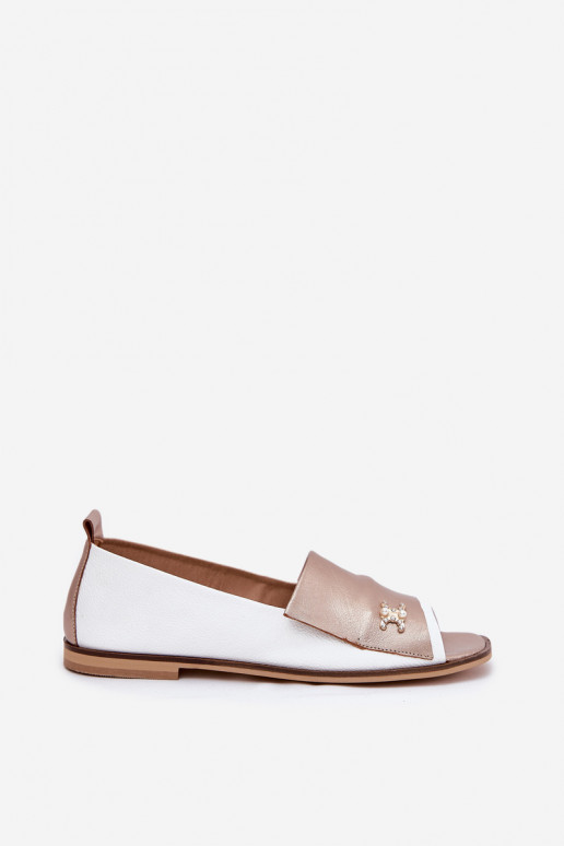 Piel Estilo elegante bailarinasOdkrytymi Palcami Zazoo 1865 Blanco-color dorado Piel Estilo elegante bailarinasOdkrytymi Palcami Zazoo 1865 Blanco-color dorado