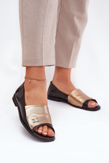 Piel Estilo elegante bailarinasOdkrytymi Palcami Zazoo 1865 oro-de color negro