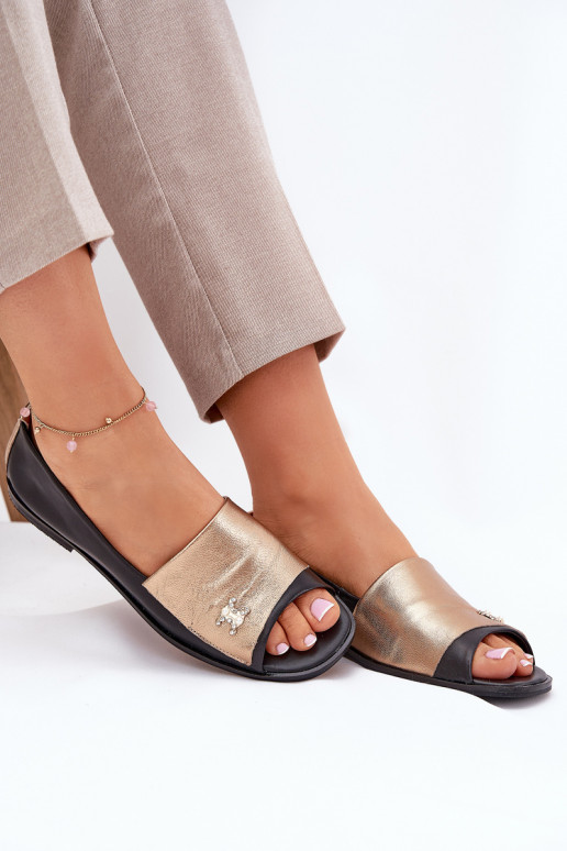 Piel Estilo elegante bailarinasOdkrytymi Palcami Zazoo 1865 oro-de color negro Piel Estilo elegante bailarinasOdkrytymi Palcami Zazoo 1865 oro-de color negro