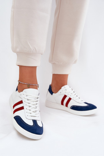Zapatillas deportivas de cuero bajo Zazoo N1068 para mujer color blanco y azul marino