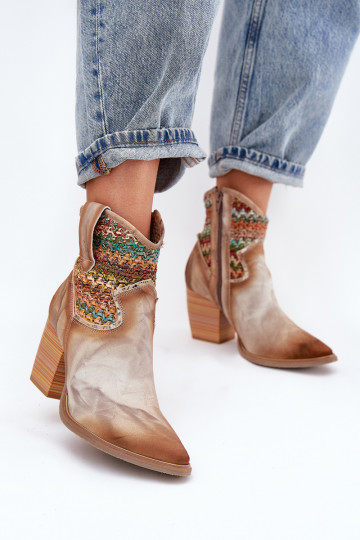 Piel botas estilo vaquero con tacones para decorar Plecionką Tiene queciejka 06810-29 Colores diferentes 2