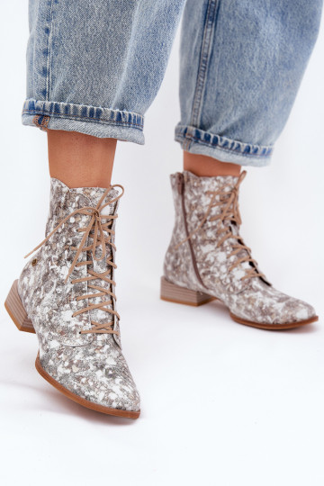 Piel Estampado Botas con tacones anchos Tiene queciejka 06391-25 beige