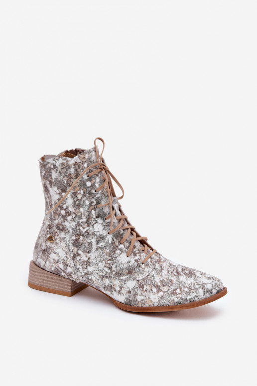 Piel Estampado Botas con tacones anchos Tiene queciejka 06391-25 beige