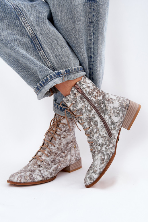 Piel Estampado Botas con tacones anchos Tiene queciejka 06391-25 beige
