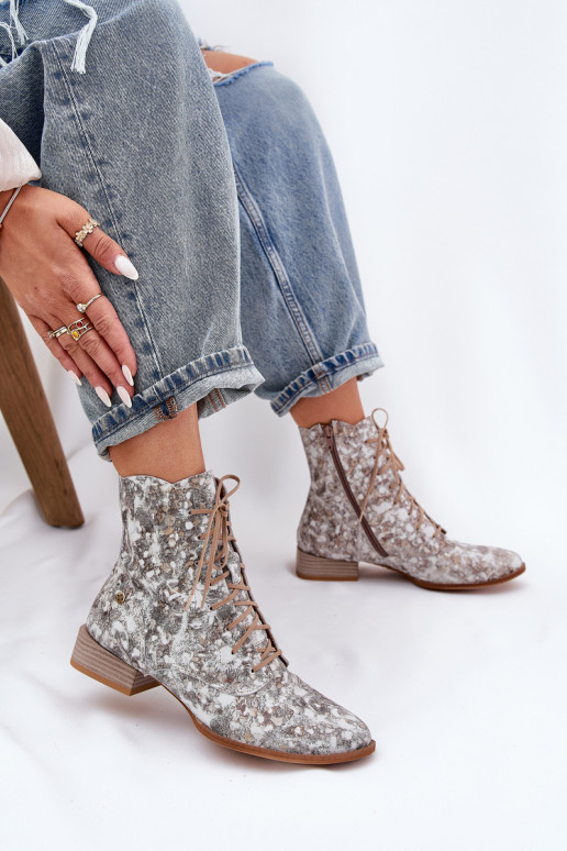 Piel Estampado Botas con tacones anchos Tiene queciejka 06391-25 beige