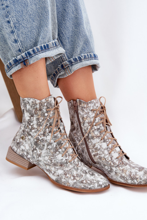 Piel Estampado Botas con tacones anchos Tiene queciejka 06391-25 beige