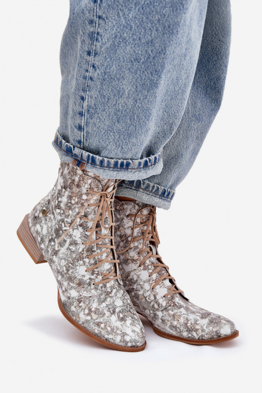 Piel Estampado Botas con tacones anchos Tiene queciejka 06391-25 beige