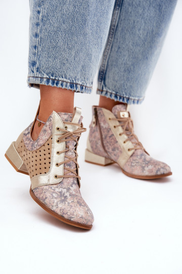 Piel Botas Calzado Tiene queciejka 05541-04 beige-color dorado