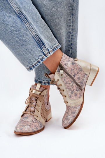 Piel Botas Calzado Tiene queciejka 05541-04 beige-color dorado 2