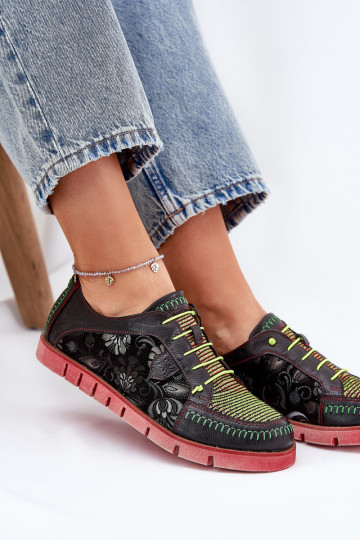 Zapatos de cuero con estampado para mujer Tai turiciejka 06784-20 color negro