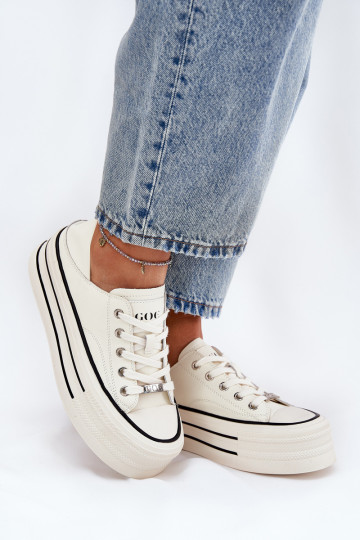 Zapatos de cuero de ocio con plataforma GOE RR2N4106 color blanco