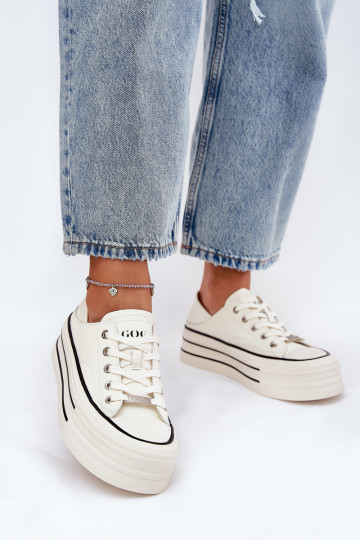 Piel Zapatos de ocio con una plataforma GOE RR2N4106 el color blanco 2