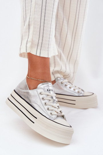 Piel Zapatos de ocio con una plataforma GOE RR2N4108 color plata 2