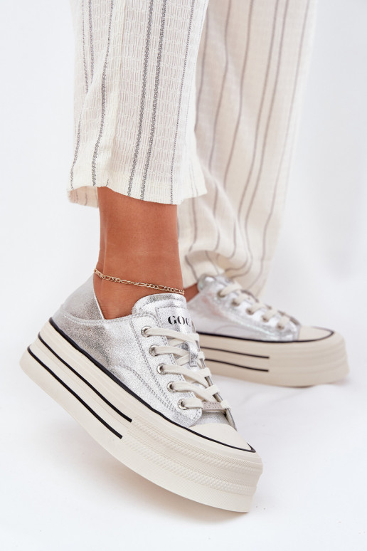 Piel Zapatos de ocio con una plataforma GOE RR2N4108 color plata