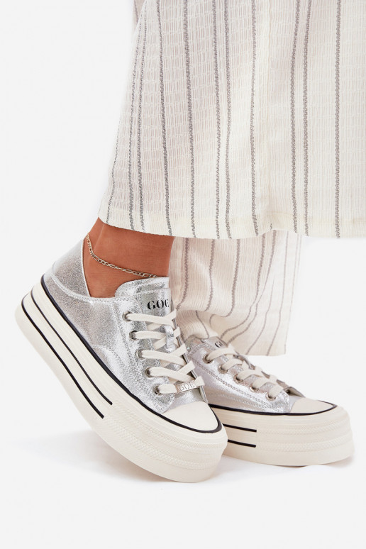 Piel Zapatos de ocio con una plataforma GOE RR2N4108 color plata