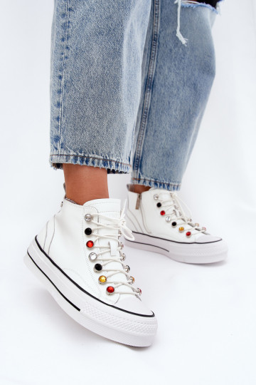 Zapatos de ocio de piel para mujeres con caña GOE RR2N4102 color blanco