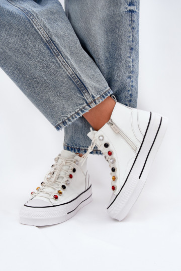 Zapatos de ocio de piel para mujeres con caña GOE RR2N4102 color blanco 2