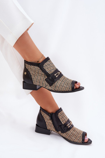 Piel Botas de mujerOdkrytymi Palcami Tiene queciejka 06934-39/00-1 Negro y-beige