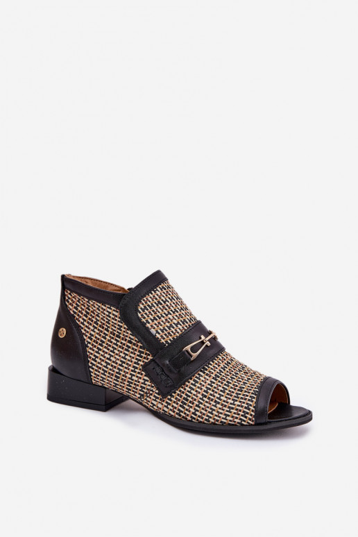 Piel Botas de mujerOdkrytymi Palcami Tiene queciejka 06934-39/00-1 Negro y-beige Piel Botas de mujerOdkrytymi Palcami Tiene queciejka 06934-39/00-1 Negro y-beige