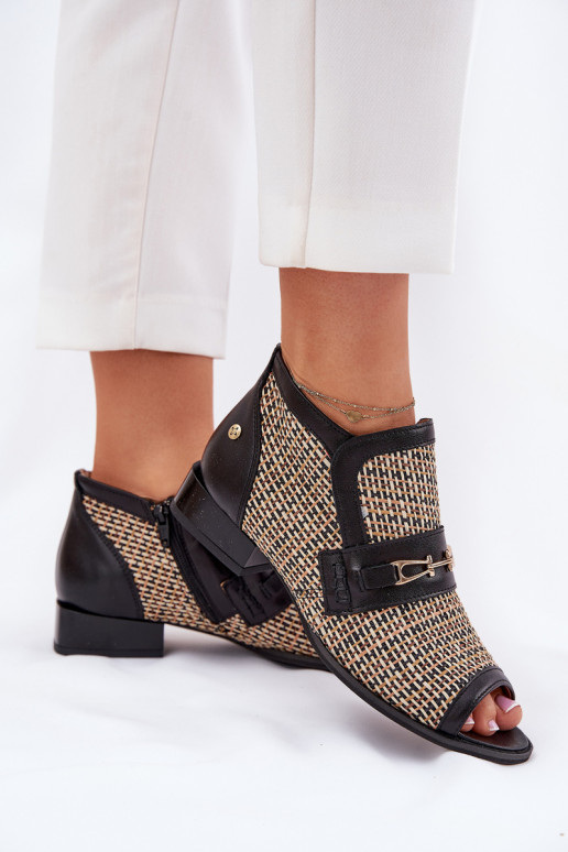 Piel Botas de mujerOdkrytymi Palcami Tiene queciejka 06934-39/00-1 Negro y-beige Piel Botas de mujerOdkrytymi Palcami Tiene queciejka 06934-39/00-1 Negro y-beige