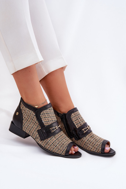 Piel Botas de mujerOdkrytymi Palcami Tiene queciejka 06934-39/00-1 Negro y-beige Piel Botas de mujerOdkrytymi Palcami Tiene queciejka 06934-39/00-1 Negro y-beige