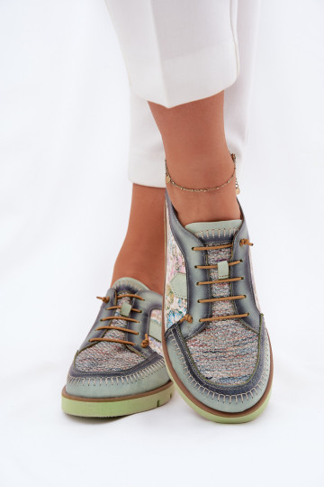 Zapatos de piel para mujeres con estampado Tai turiciejka 06784-09 color verde