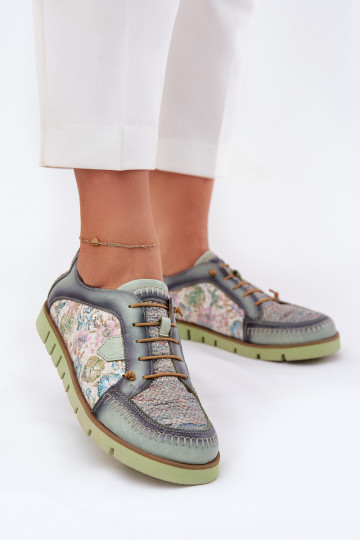 Zapatos de piel para mujeres con estampado Tai turiciejka 06784-09 color verde 2