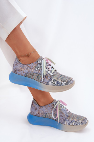 Zapatos deportivos de piel para mujeres con plataforma Tai turiciejka 06776A-06 color azul