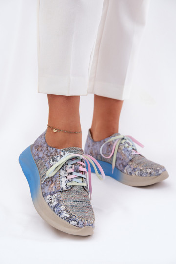 Zapatos deportivos de piel para mujeres con plataforma Tai turiciejka 06776A-06 color azul 2