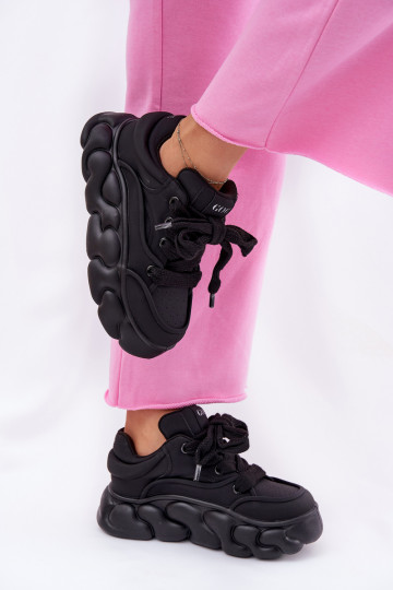 Piel Zapatillas modelo zapatos. Femenino con una plataforma GOE RR2N4044 de color negro