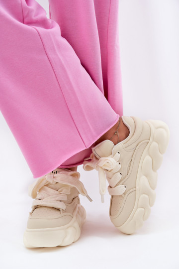 Zapatos deportivos de piel para mujeres con plataforma GOE RR2N4043 color arena 2