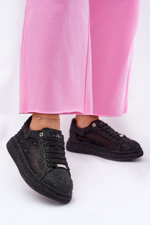 Decorado Zapatillas modelo zapatos. con una plataforma GOE NN2N4021 de color negro