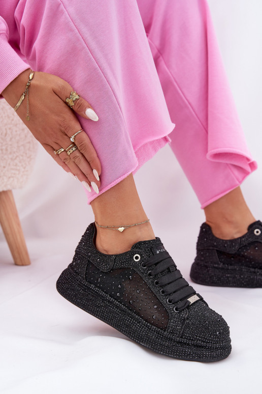 Decorado Zapatillas modelo zapatos. con una plataforma GOE NN2N4021 de color negro